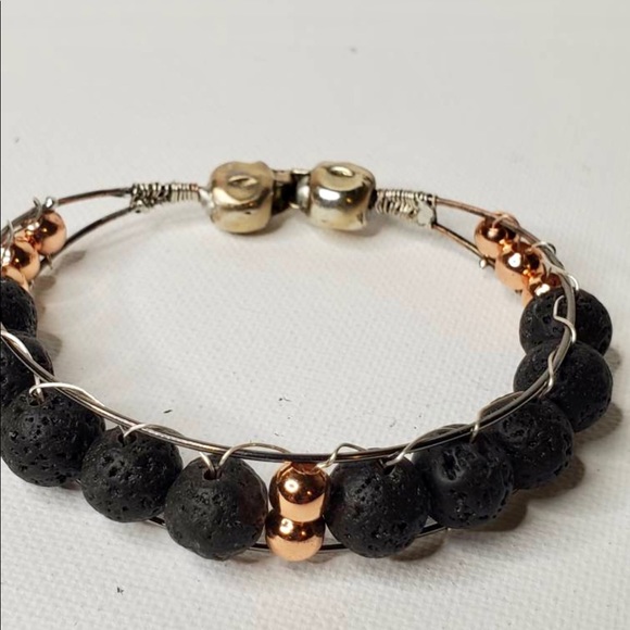 Channel Set Lava Stone/Bead & Copper Bracelet - Picture 3 of 7